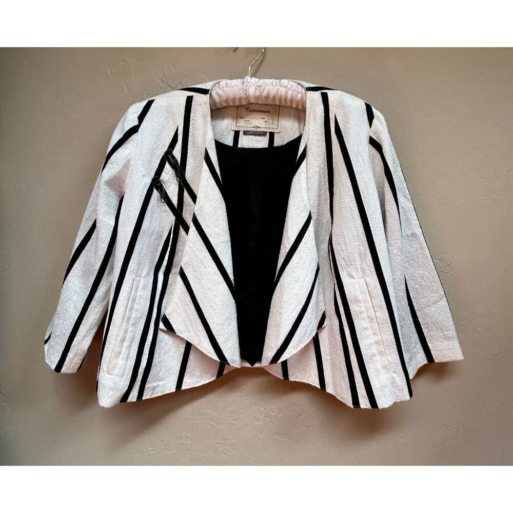 Anthropologie Cartonnier Womens 2P Double-Breasted Blazer Jacket Chevron White
